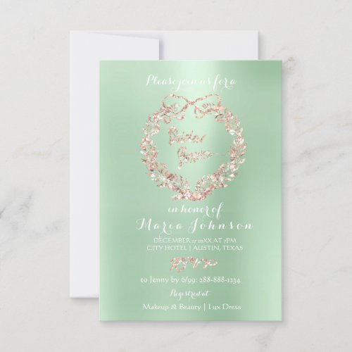 Bridal Shower Floral Wreath Mint  Pink Rose Gold Invitation