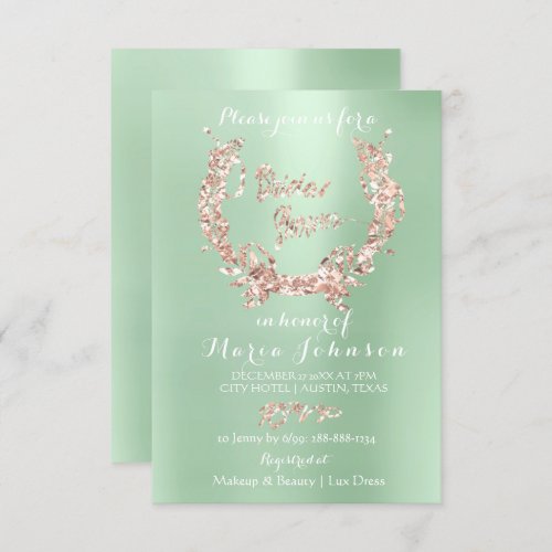 Bridal Shower Floral Wreath Rose Gold Mint Green Invitation