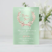 Bridal Shower Floral Wreath Rose Gold Mint Green Invitation (Standing Front)