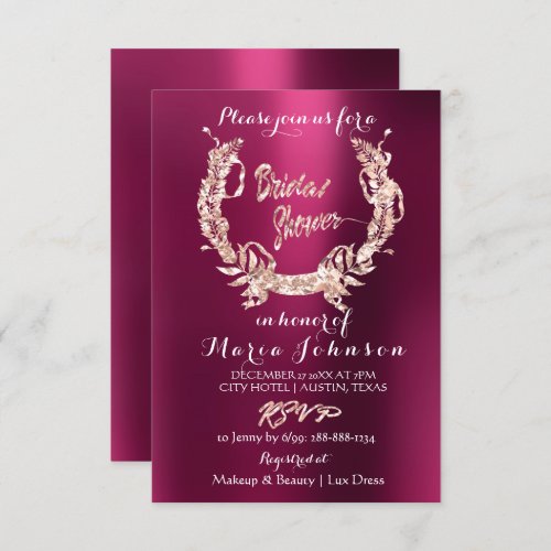 Bridal Shower Floral  Wreath  Rose Gold Peony Pink Invitation