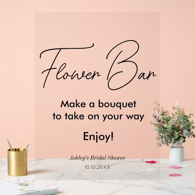 Bridal Shower Flower Bar Elegant Acrylic Sign (Wedding)