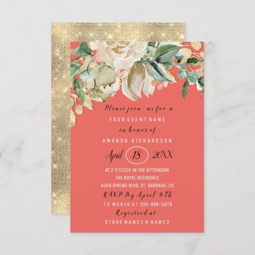 Bridal Shower Flower Brunch Coral Green Mint Rose Invitation