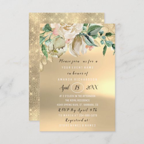 Bridal Shower Flower Brunch Green Gold Mint Ivory Invitation