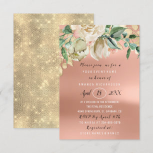 Bridal Shower Flower Brunch Green Gold Rose Meadow Invitation