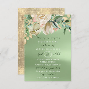 Bridal Shower Flower Brunch Greenery Gold Roses Invitation