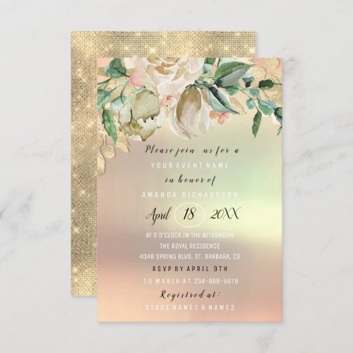 Bridal Shower Flower Brunch Greenery Ivory Gold Invitation