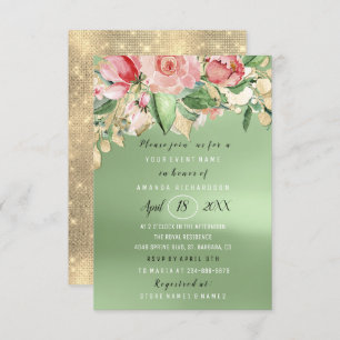 Bridal Shower Flower Brunch Greenery Pink Gold Invitation