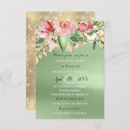 Bridal Shower Flower Brunch Greenery Pink Gold Invitation