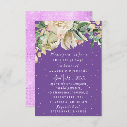 Bridal Shower Flower Brunch Greenery Purple Mint Invitation