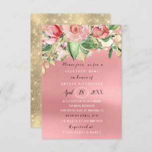 Bridal Shower Flower Brunch Greenery Roses Gold Invitation