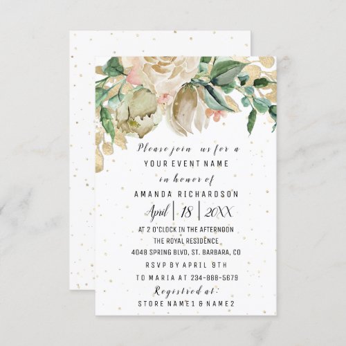 Bridal Shower Flower Brunch Greenery White Confett Invitation