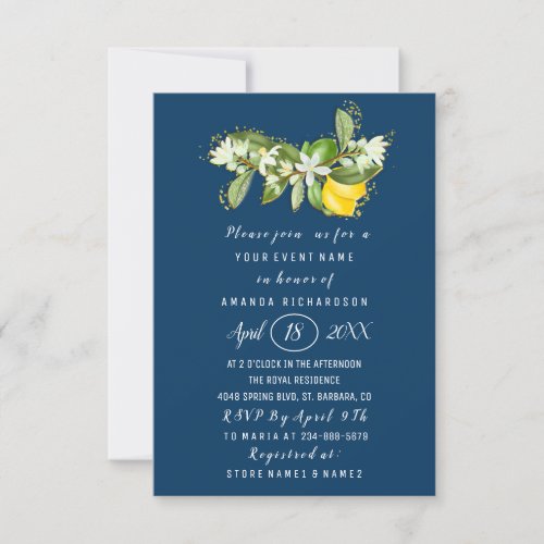 Bridal Shower Flower Brunch Lemon Green Blue Invitation