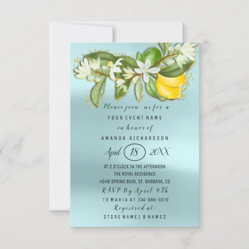 Bridal Shower Flower Brunch Lemon Green Gold Invitation