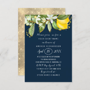 Bridal Shower Flower Brunch Lemon Green Navy Invitation