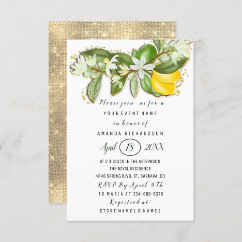 Bridal Shower Flower Brunch Lemon Green White Invitation