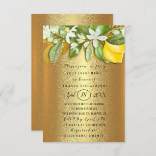 Bridal Shower Flower Brunch Lemon Tree Gold Invitation