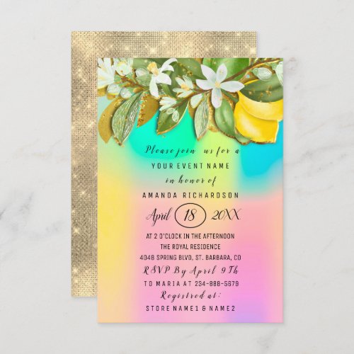 Bridal Shower Flower Brunch Lemon Tree Pastel Invitation