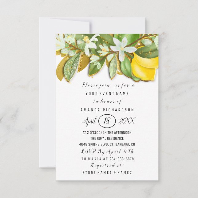 Bridal Shower Flower Brunch Lemon Tree White Invitation (Front)