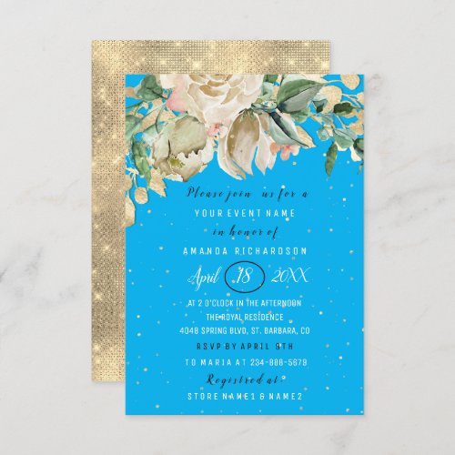 Bridal Shower Flower Brunch Mint Blu Ocea Confetti Invitation