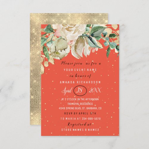 Bridal Shower Flower Brunch Mint Coral Confetti Invitation