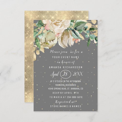 Bridal Shower Flower Brunch Mint Gray Confetti Invitation