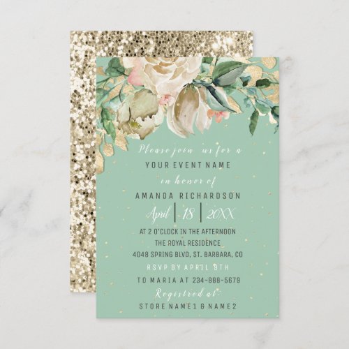 Bridal Shower Flower Brunch Mint Green Watercolor Invitation