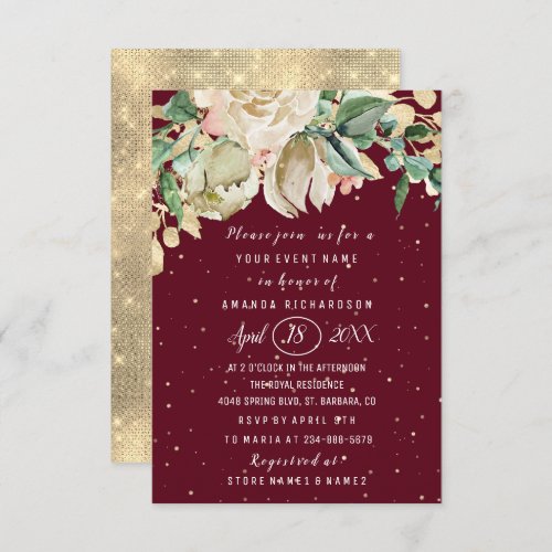 Bridal Shower Flower Brunch Mint Marsala Confetti Invitation