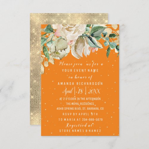 Bridal Shower Flower Brunch Mint Orange Confetti Invitation