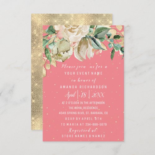 Bridal Shower Flower Brunch Mint Pink RoseConfetti Invitation