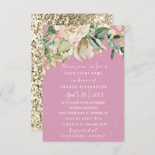 Bridal Shower Flower Brunch Mint Pink Watercolor Invitation