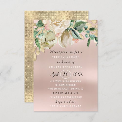 Bridal Shower Flower Brunch Mint Powder Gold Invitation