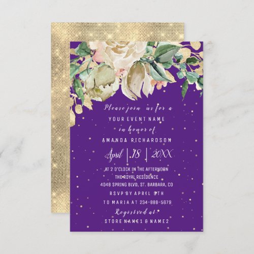 Bridal Shower Flower Brunch Mint Purple Confetti Invitation