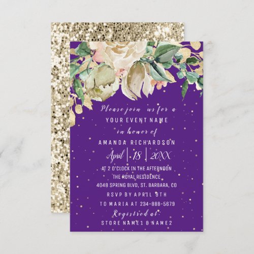 Bridal Shower Flower Brunch Mint Purple Watercolor Invitation