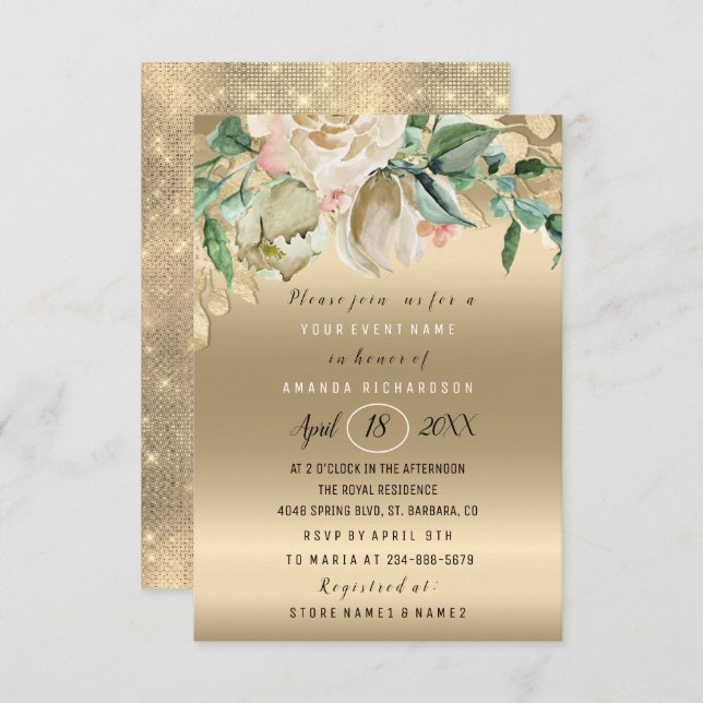 Bridal Shower Flower Brunch Mint Rose Gold Invitation (Front/Back)