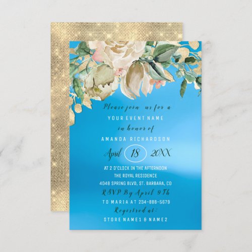 Bridal Shower Flower Brunch Mint Roses Blue Sku Invitation