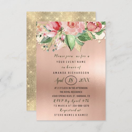 Bridal Shower Flower Brunch Mint Roses Blush Pink Invitation