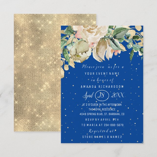 Bridal Shower Flower Brunch Mint Royal  Confetti Invitation (Front/Back)