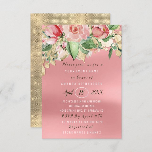 Bridal Shower Flower Brunch Mint Watercolor Roses Invitation (Front/Back)