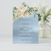 Bridal Shower Flower Brunch Spark Gold Blue Invitation (Standing Front)