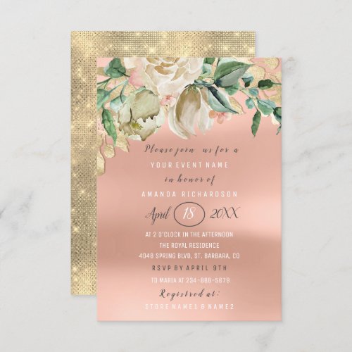 Bridal Shower Flower Brunch Spark Gold Blush Invitation