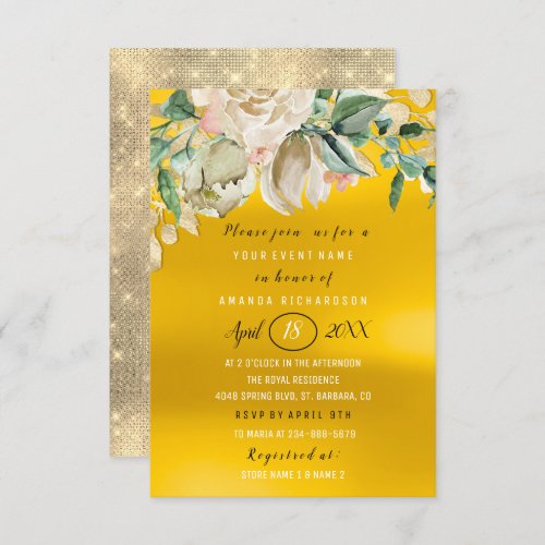 Bridal Shower Flower Brunch Spark Gold Lemon Invitation