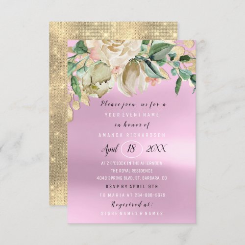 Bridal Shower Flower Brunch Spark Gold Orchid Invitation