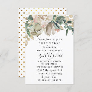 Bridal Shower Flower Greenery Gold Glitter Dots Invitation