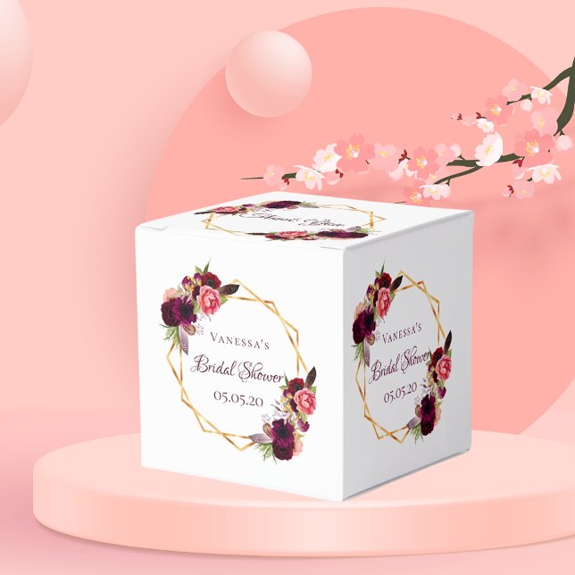 Bridal Shower flowers burgundy gold geometric Favor Boxes (Creator Uploaded)