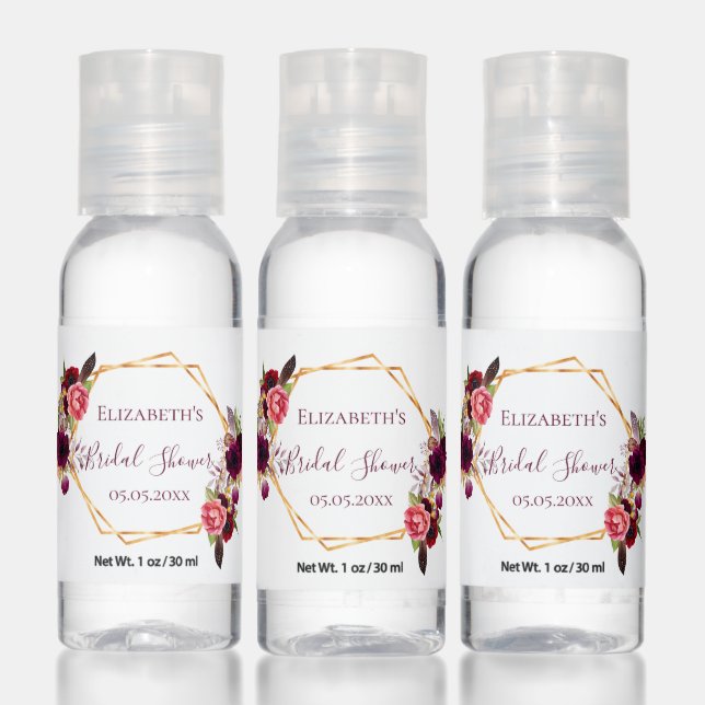 Bridal Shower flowers burgundy white geometric Hand Sanitizer (Set)