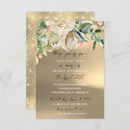 Bridal Shower Flowers Green Gold Rose Elegant Invitation