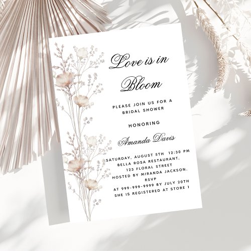 Bridal shower flowers love in bloom blush invitation