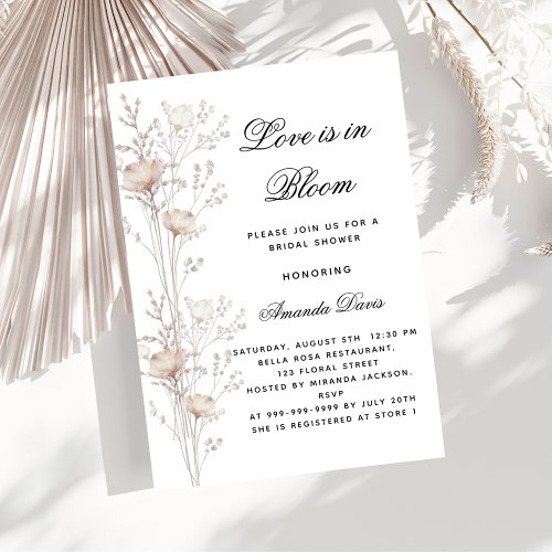 Bridal shower flowers love in bloom blush luxury invitation