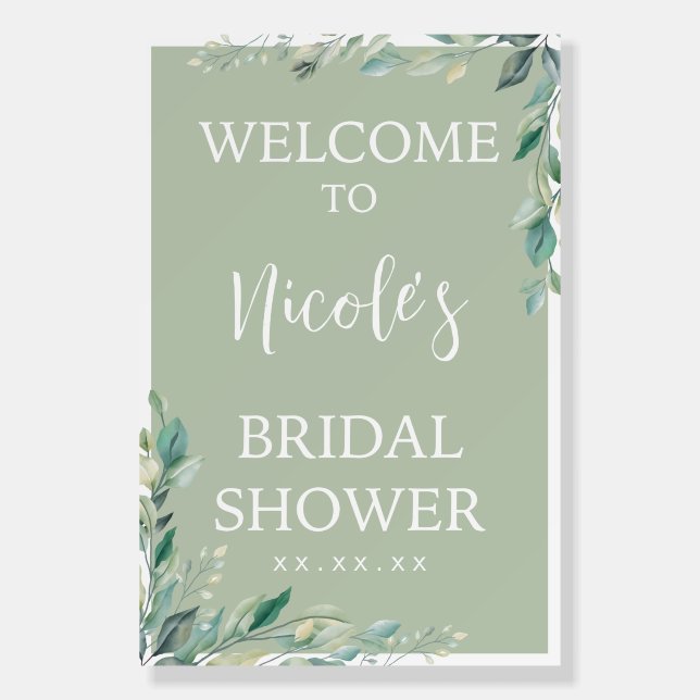Bridal Shower Foam Board Poster Sage Welcome Sign (Front)