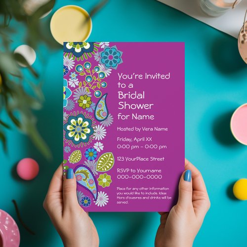 Bridal Shower - Fun Floral Pattern - magenta Custom Announcements